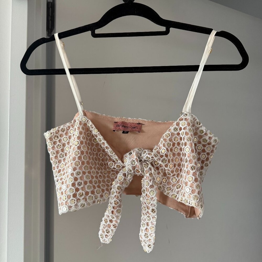 EastnWest Label Tie-Front Top in White Mirror (S)